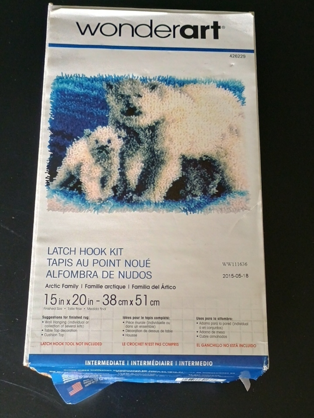 Arctic Family Latch Hook Kit - White and Blue Polar Bear Picture
